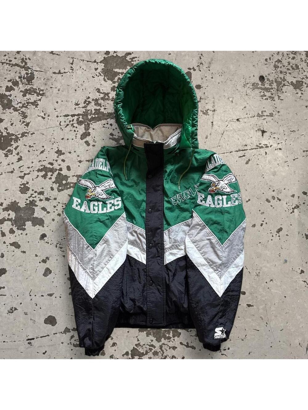 Mens Vintage Rare 1990s Starter Kelly Green Philadelphia Eagles Jacket Size S